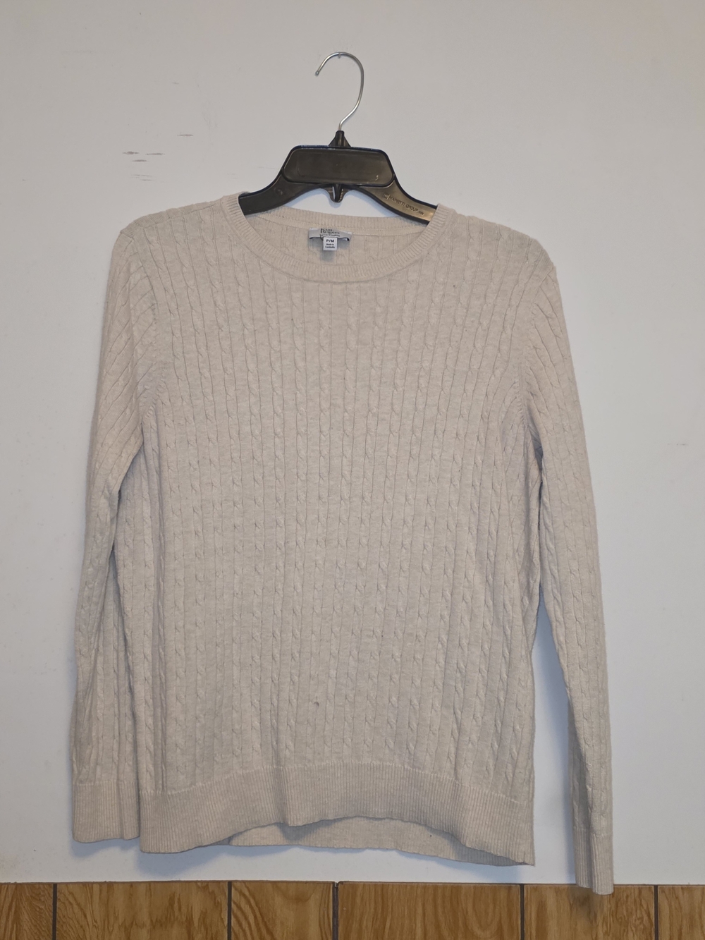 Kim Rogers Light Cream Cable Knit Crewneck Sweater